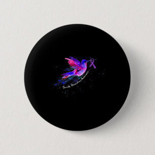 Macaron Rond 5 Cm Colibri tenant un ruban violet Fibromyalgie Awa