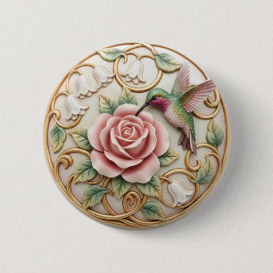 Macaron Rond 5 Cm Colibri Vintage Rose Florale Rose Pink Victorien