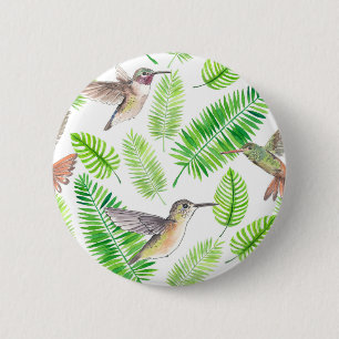 Macaron Rond 5 Cm Colibris et feuilles tropicaux