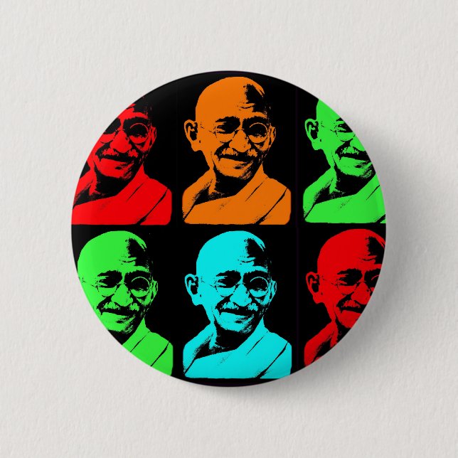 Macaron Rond 5 Cm Collage de Mahatma Gandhi (Devant)