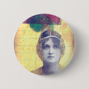 Macaron Rond 5 Cm Collage médiatique mixte de femmes vintages en cou