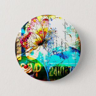 Macaron Rond 5 Cm Collage Papillon Rétro Émeute de Couleurs