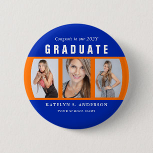 Macaron Rond 5 Cm Collage photo Orange and Blue Graduation Custom