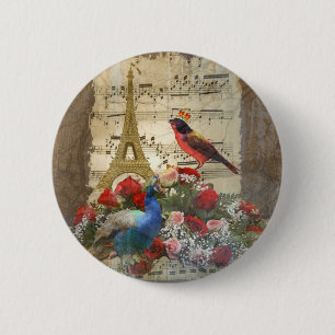 Macaron Rond 5 Cm Collage vintage de feuille de musique de Paris et