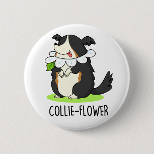 Macaron Rond 5 Cm Collie-flower Funny Bordure Collie Chien Pun