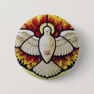 Macaron Rond 5 Cm colombe du Saint-Esprit vitrail