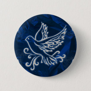 Macaron Rond 5 Cm Colombe sur l'aluminium bleu