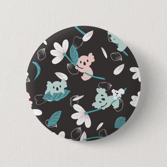 Macaron Rond 5 Cm Coloré Koala Motif mignon animal et floral (Devant)