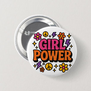 Macaron Rond 5 Cm Colorée Retro Girl Power