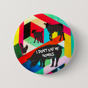 Macaron Rond 5 Cm Colorful Retro Vegan I Don't Eat My Homies