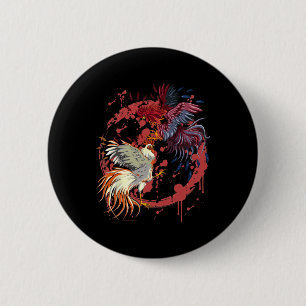Macaron Rond 5 Cm Combat de Coq Poulet Nouveauté Cadeau d'Agriculteu