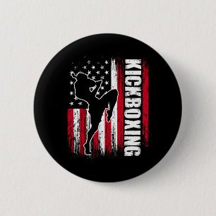 Macaron Rond 5 Cm Combattant de kickboxing Drapeau américain Kickbox