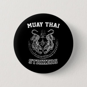 Macaron Rond 5 Cm Combattant de Muay Thai Kickboxing Tigre Sak Yant