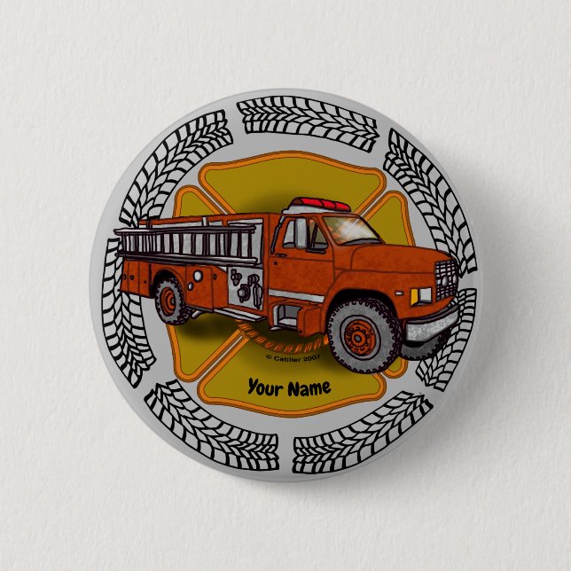 Macaron Rond 5 Cm Comment je lance un pompier de camion pompier (Devant)