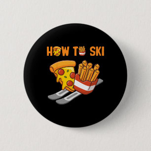 Macaron Rond 5 Cm Comment skier Pizza Frites humour drôle ski P