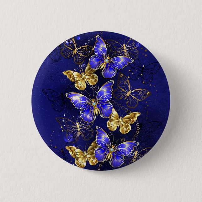 Macaron Rond 5 Cm Composition avec les papillons Sapphire (Devant)
