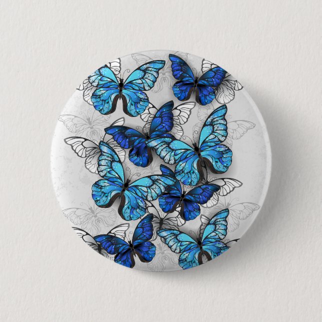 Macaron Rond 5 Cm Composition des White and Blue Butterflies (Devant)