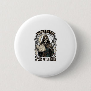 Macaron Rond 5 Cm Comptable d'Halloween Sorcière Design de Faucheur