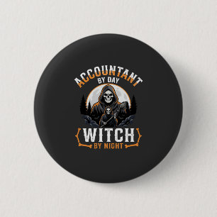 Macaron Rond 5 Cm Comptable Halloween le jour Sorcière la nuit Desig