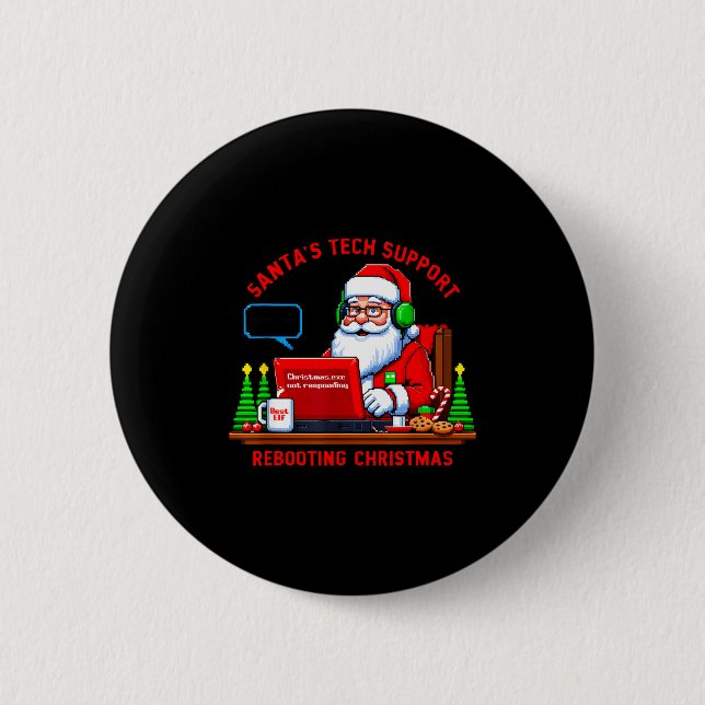Macaron Rond 5 Cm Computer Meme Funny Santa's Tech Suprt Rebooting C (Devant)