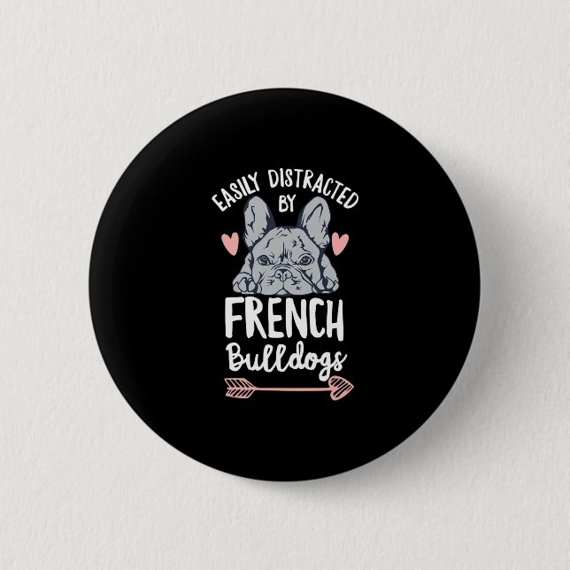 Macaron Rond 5 Cm Conception Bulldog Pour Un Propriétaire Français (Devant)