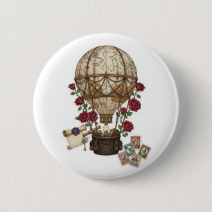 Macaron Rond 5 Cm Conception d'aventure en montgolfière Steampunk Vi
