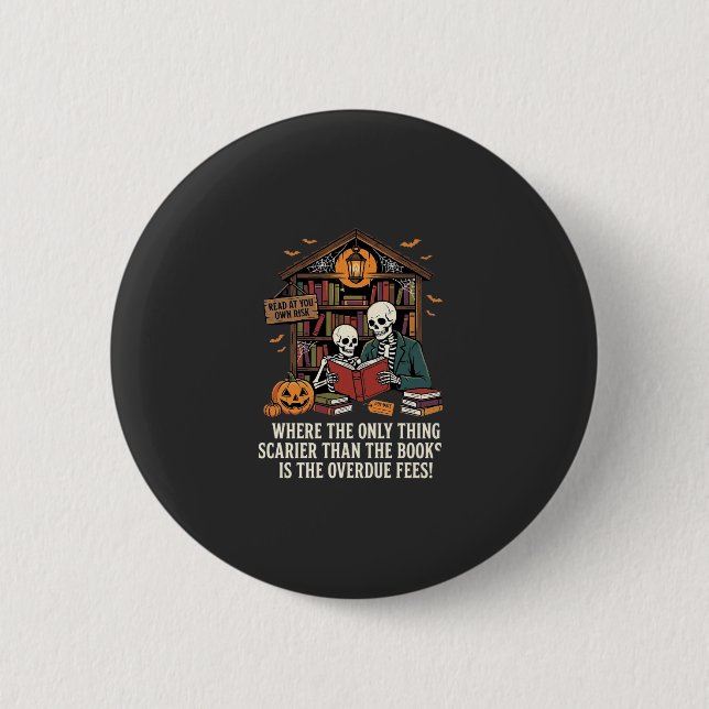 Macaron Rond 5 Cm Conception de bibliothèque de squelette d'Hallowee (Devant)