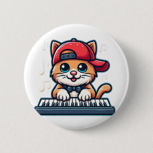 Macaron Rond 5 Cm Conception de chat jouant du piano pour les amateu