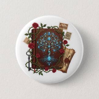 Macaron Rond 5 Cm Conception de livre de sorts Fantasy Tree of Life