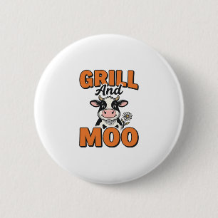 Macaron Rond 5 Cm Conception de T-Shirt Vintage Grill et Moo Vache D