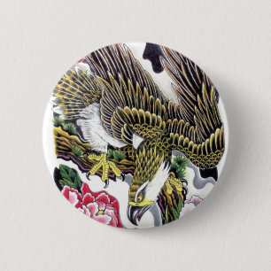 Macaron Rond 5 Cm Conception de tatouage Aigle & Chrysanthème