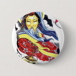 Macaron Rond 5 Cm conception de tatouage de geisha