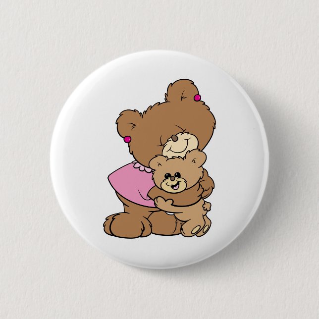 Macaron Rond 5 Cm conception d'ours maman mignon étreignant un bébé  (Devant)