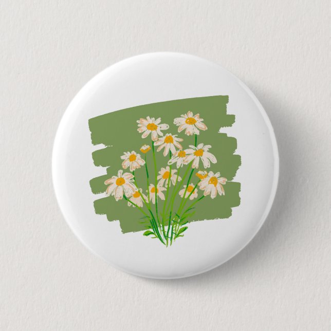 Macaron Rond 5 Cm Conception Florale Rustique sur Fond Vert (Devant)