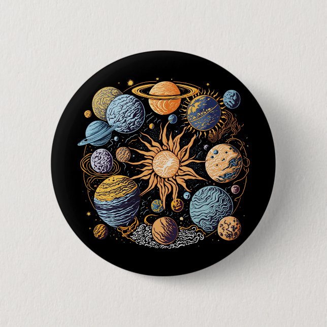 Macaron Rond 5 Cm Conception graphique du système solaire (Devant)