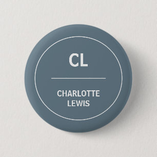 Macaron Rond 5 Cm Conception moderne minimale de monogramme gris ble