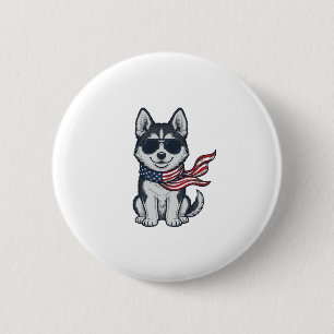 Macaron Rond 5 Cm Conception vectorielle de chiot husky patriotique