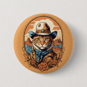 Macaron Rond 5 Cm Conception vintage de chats Cowboy