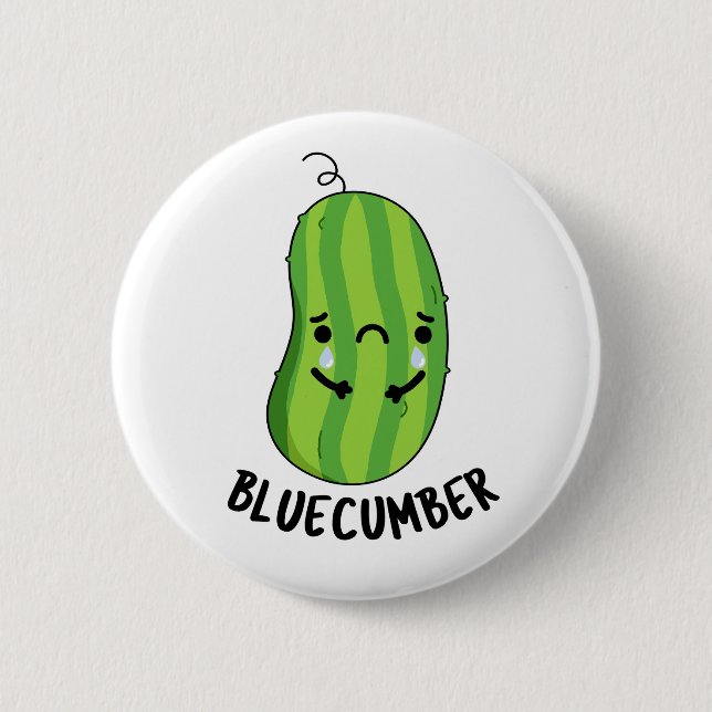 Macaron Rond 5 Cm Concombre bleu Funny Sad Veggie Cucumber Pun (Devant)