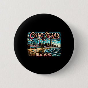Macaron Rond 5 Cm Coney Island New York Voyage Été Vacances Familial