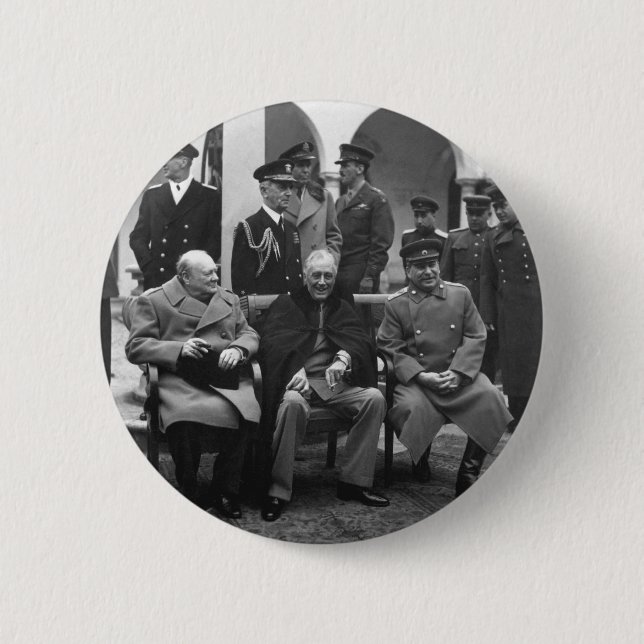 Macaron Rond 5 Cm Conférence de Yalta Roosevelt Staline Churchill 19 (Devant)