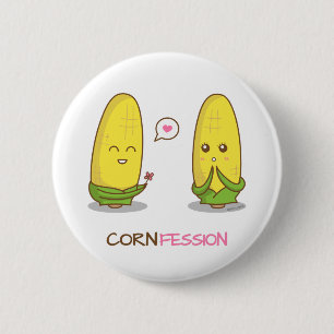 Macaron Rond 5 Cm Confession drôle mignonne d'amour de maïs de Punny