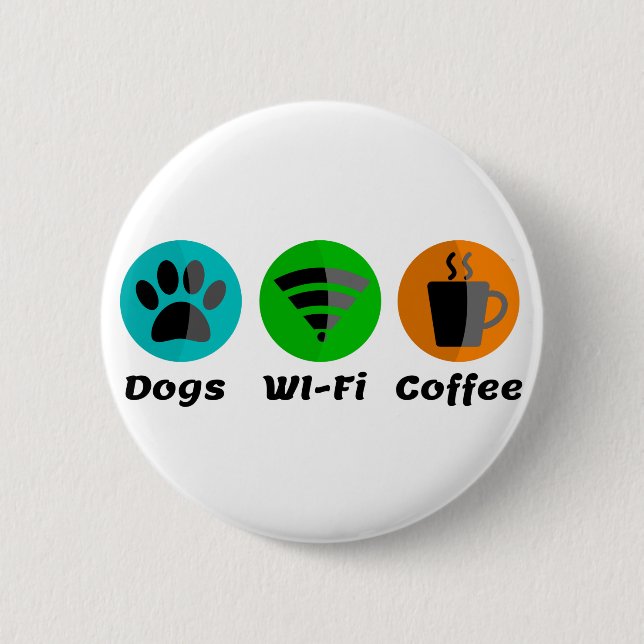 Macaron Rond 5 Cm Connexion Wi-Fi Pour Chiens Et Café (Devant)