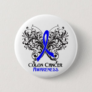 Macaron Rond 5 Cm Conscience de cancer du colon de papillon