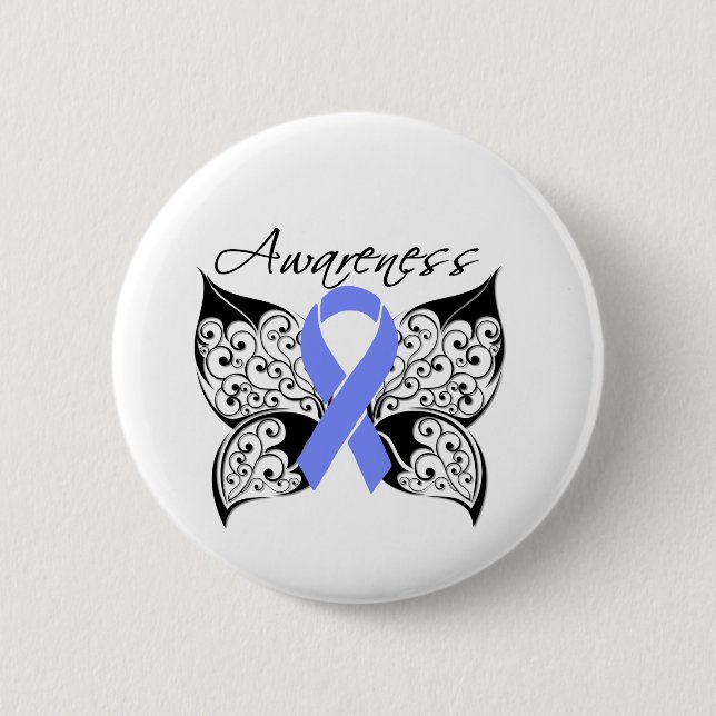 Macaron Rond 5 Cm Conscience de papillon de tatouage - Cancer (Devant)