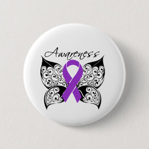 Macaron Rond 5 Cm Conscience de papillon de tatouage - Cancer
