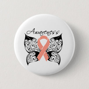 Macaron Rond 5 Cm Conscience de papillon de tatouage - Cancer utéri