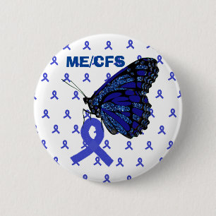 Macaron Rond 5 Cm Conscience de ruban bleu et de papillon de ME/CFS