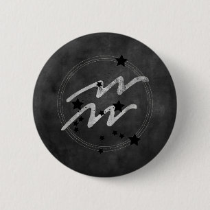 Macaron Rond 5 Cm constellation de zodiac Aquarius noir et argent