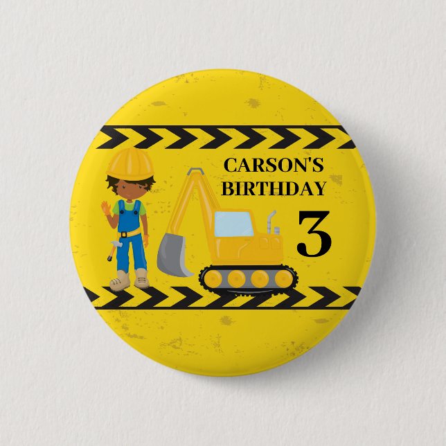 Macaron Rond 5 Cm Construction Custom African American Birthday Boy (Devant)